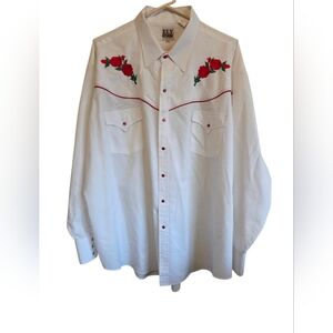 Men's White Shirt with Red Floral Embroidery XXL.